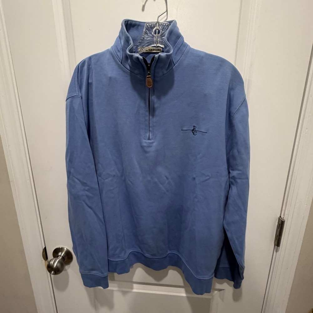 Clark & Gregory Mens Quarter Zip Pullover 100% Pima Cotton Blue Size Large